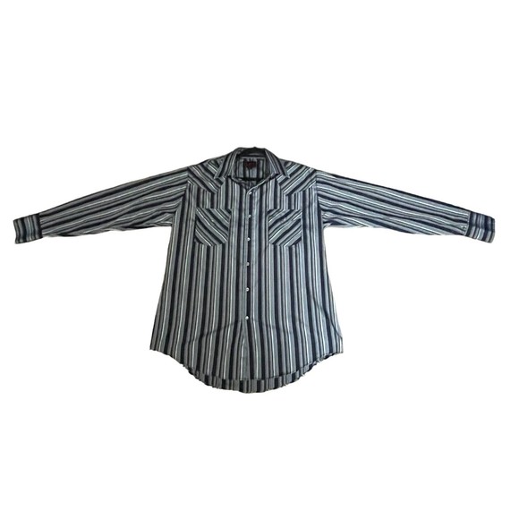 Plains Western Ware Shirt Pearl Snap Brush Popper Long Sleeve Men's Medium Blue - Picture 4 of 9